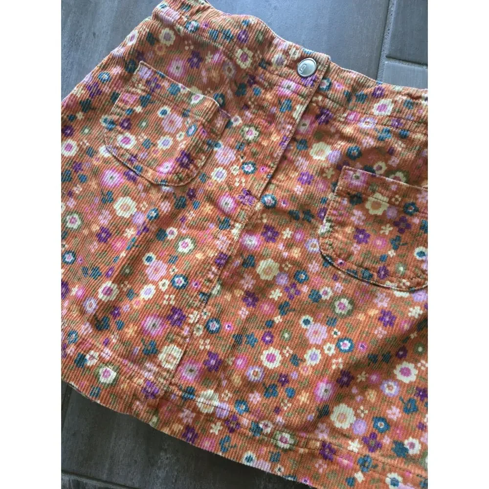 Y2K Gymboree Girls Corduroy Floral Skirt Size 6 Adjustable Waist Cotton Retro